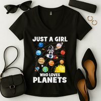Just A Girl Who Loves Planets Solar System Space Astronaut Women's V-Neck T-Shirt
