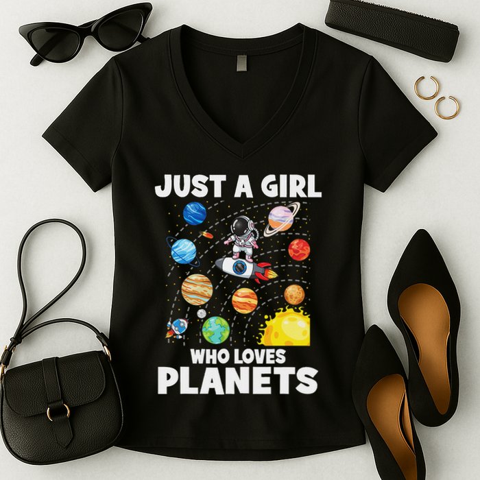 Just A Girl Who Loves Planets Solar System Space Astronaut Women's V-Neck T-Shirt