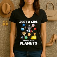 Just A Girl Who Loves Planets Solar System Space Astronaut Women's V-Neck T-Shirt