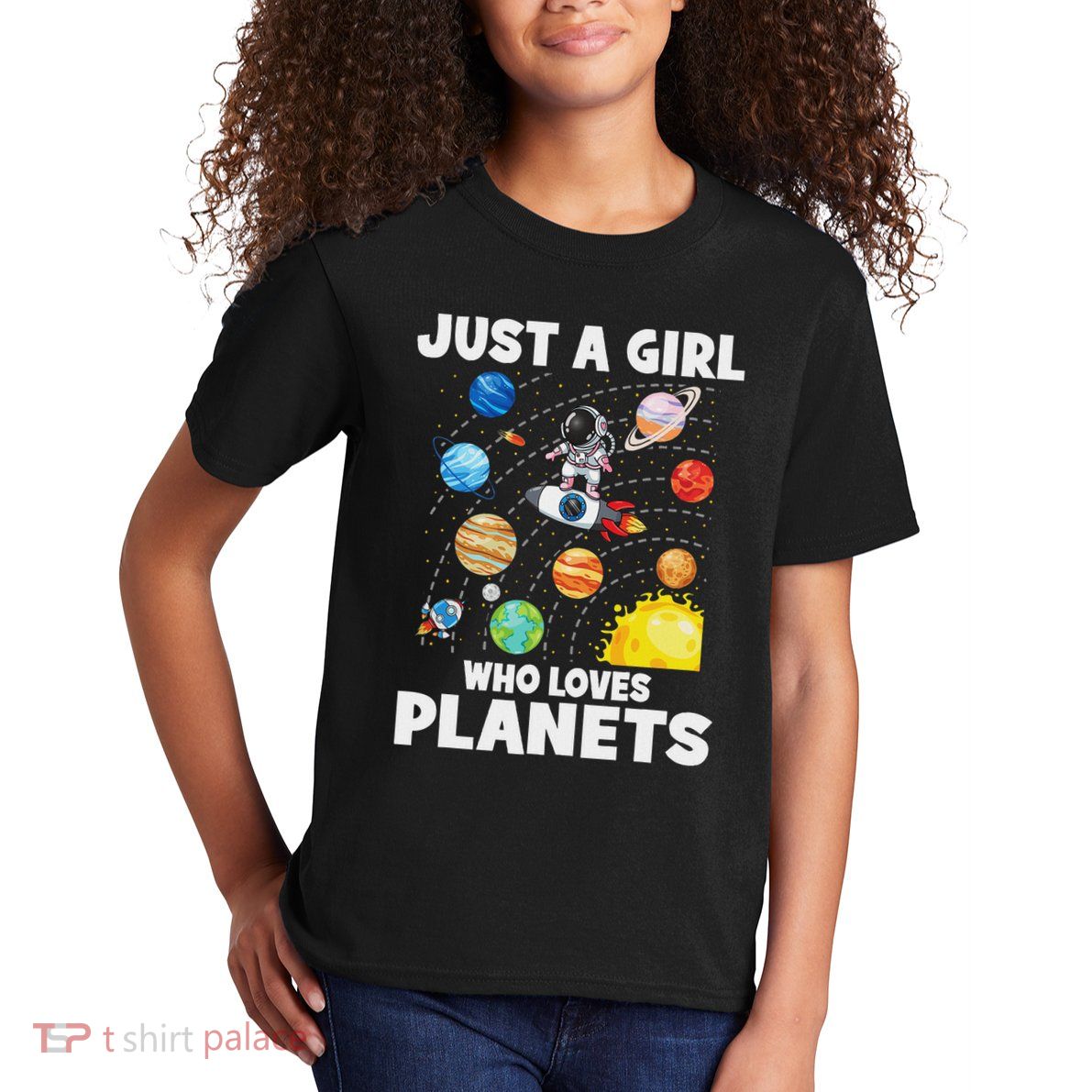 Just A Girl Who Loves Planets Solar System Space Astronaut Kids T-Shirt