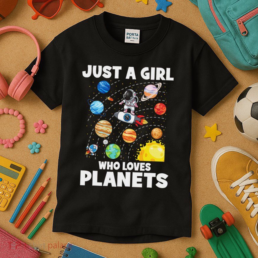 Just A Girl Who Loves Planets Solar System Space Astronaut Kids T-Shirt