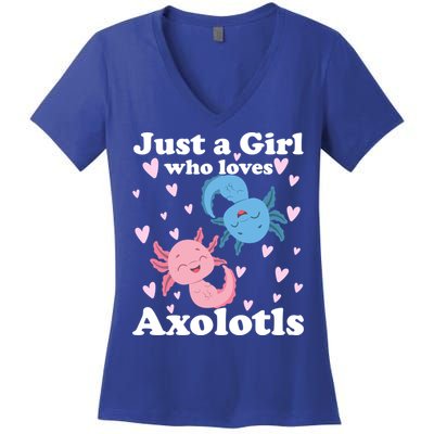 Just A Girl Who Loves Axolotls Axolotl Cute Kawaii Design Gift Women's V-Neck T-Shirt