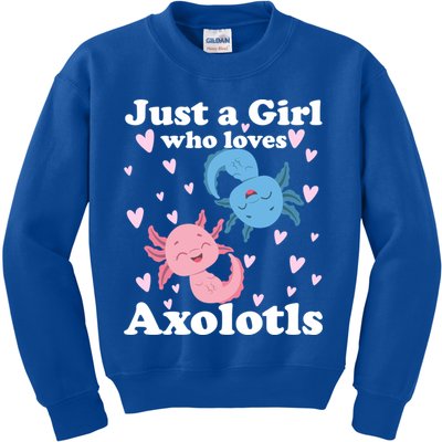 Just A Girl Who Loves Axolotls Axolotl Cute Kawaii Design Gift Kids Sweatshirt