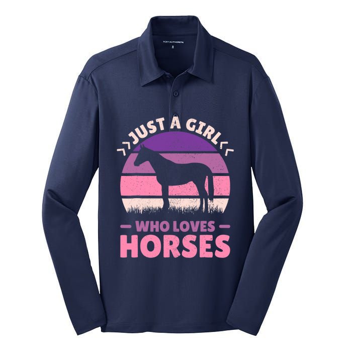 Just A Girl Who Loves Horses Women Horse Stuff Horse Lovers Silk Touch Performance Long Sleeve Polo