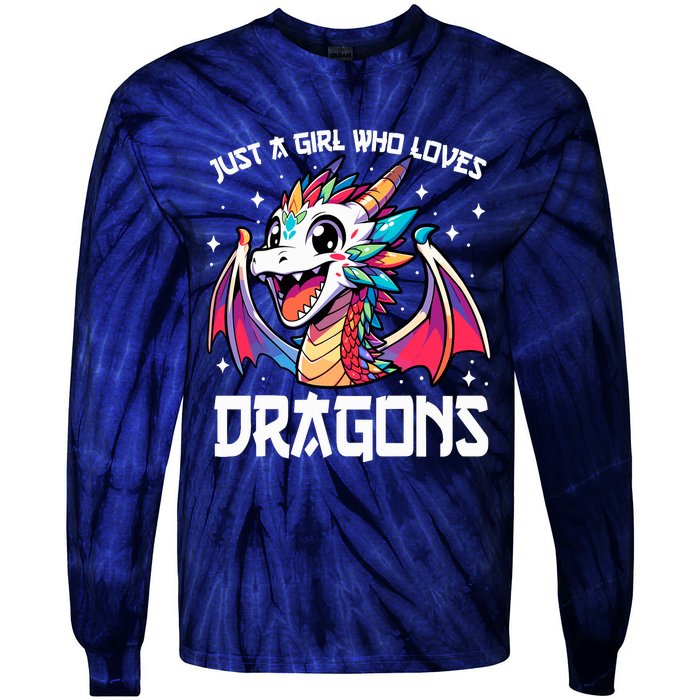 Just A Girl Who Loves Dragons Anime Lover Girl Tie-Dye Long Sleeve Shirt