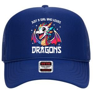 Just A Girl Who Loves Dragons Anime Lover Girl High Crown Mesh Back Trucker Hat