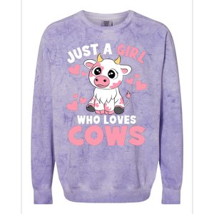 Just A Girl Who Loves Cows Cute Cow Lover Cow Print Colorblast Crewneck Sweatshirt