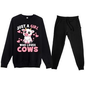 Just A Girl Who Loves Cows Cute Cow Lover Cow Print Premium Crewneck Sweatsuit Set