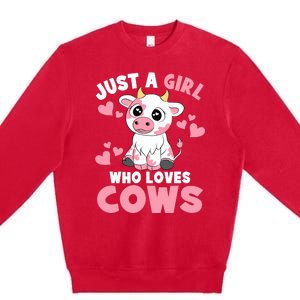 Just A Girl Who Loves Cows Cute Cow Lover Cow Print Premium Crewneck Sweatshirt