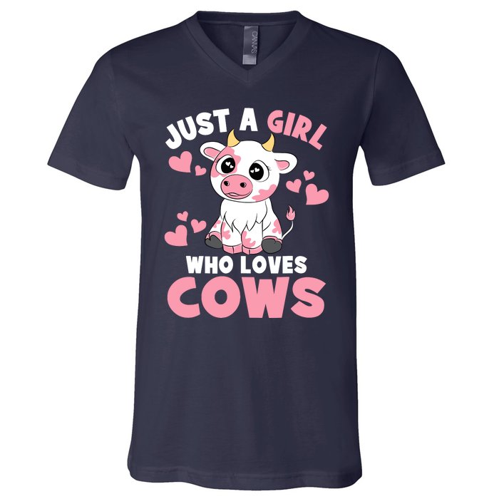 Just A Girl Who Loves Cows Cute Cow Lover Cow Print V-Neck T-Shirt