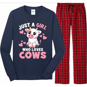 Just A Girl Who Loves Cows Cute Cow Lover Cow Print Long Sleeve Pajama Set