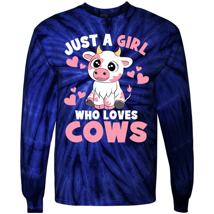 Just A Girl Who Loves Cows Cute Cow Lover Cow Print Tie-Dye Long Sleeve Shirt