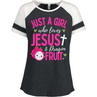 Just A Girl Who Loves Jesus And Dragon Fruit Christian Kawai Enza Ladies Jersey Colorblock Tee