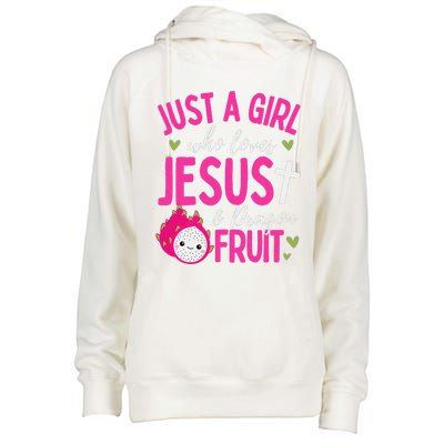 Just A Girl Who Loves Jesus And Dragon Fruit Christian Kawai Womens Funnel Neck Pullover Hood