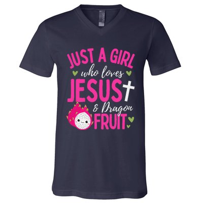 Just A Girl Who Loves Jesus And Dragon Fruit Christian Kawai V-Neck T-Shirt