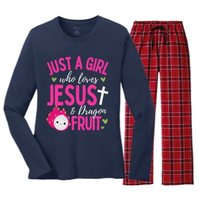 Just A Girl Who Loves Jesus And Dragon Fruit Christian Kawai Women's Long Sleeve Flannel Pajama Set 