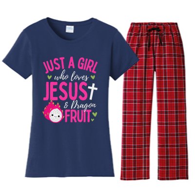 Just A Girl Who Loves Jesus And Dragon Fruit Christian Kawai Women's Flannel Pajama Set