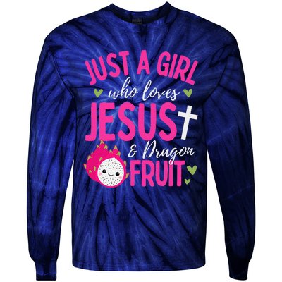 Just A Girl Who Loves Jesus And Dragon Fruit Christian Kawai Tie-Dye Long Sleeve Shirt