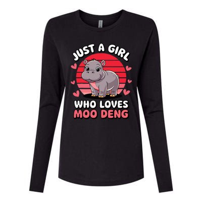 Just A Girl Who Loves Moo Deng Cute Baby Hippo Womens Cotton Relaxed Long Sleeve T-Shirt