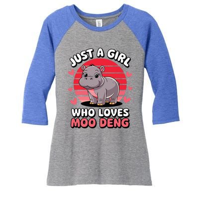 Just A Girl Who Loves Moo Deng Cute Baby Hippo Women's Tri-Blend 3/4-Sleeve Raglan Shirt