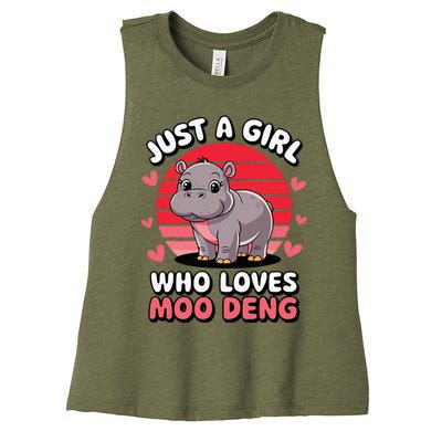 Just A Girl Who Loves Moo Deng Cute Baby Hippo Women's Racerback Cropped Tank