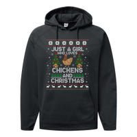 Just A Girl Who Loves Christmas And Chicken Ugly Gift Performance Fleece Hoodie