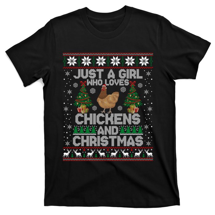 Just A Girl Who Loves Christmas And Chicken Ugly Gift T-Shirt