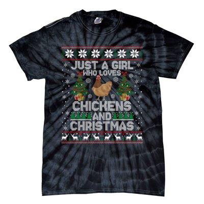 Just A Girl Who Loves Christmas And Chicken Ugly Gift Tie-Dye T-Shirt