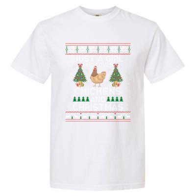 Just A Girl Who Loves Christmas And Chicken Ugly Gift Garment-Dyed Heavyweight T-Shirt