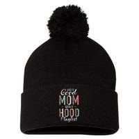 Just A Good Mom with A Hood Playlist Mama Gifts Funny Pom Pom 12in Knit Beanie