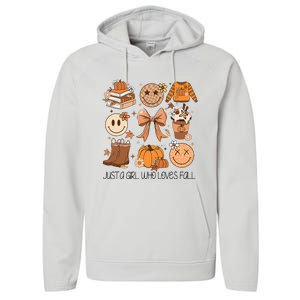 Just A Girl Who Loves Fall Pumpkin Spice Leaves Autumn Performance Fleece Hoodie