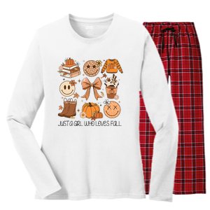 Just A Girl Who Loves Fall Pumpkin Spice Leaves Autumn Women's Long Sleeve Flannel Pajama Set 