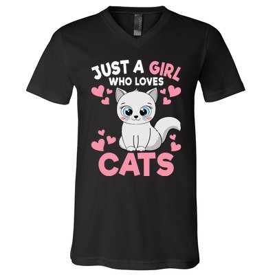 Just A Girl Who Loves Cats Cute Cat Lover Girl V-Neck T-Shirt