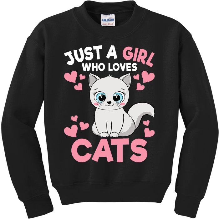 Just A Girl Who Loves Cats Cute Cat Lover Girl Kids Sweatshirt