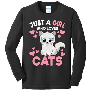 Just A Girl Who Loves Cats Cute Cat Lover Girl Kids Long Sleeve Shirt