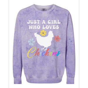 Just A Girl Who Loves Chickens Girl Farmer Colorblast Crewneck Sweatshirt