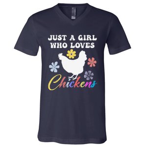 Just A Girl Who Loves Chickens Girl Farmer V-Neck T-Shirt