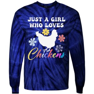 Just A Girl Who Loves Chickens Girl Farmer Tie-Dye Long Sleeve Shirt