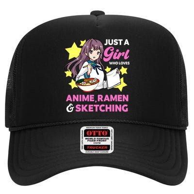 Just A Girl Who Loves Anime Ramen And Sketching Manga High Crown Mesh Back Trucker Hat