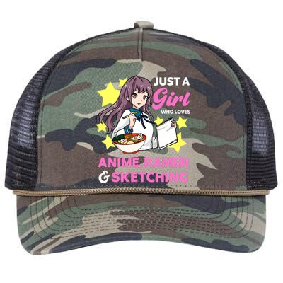 Just A Girl Who Loves Anime Ramen And Sketching Manga Retro Rope Trucker Hat Cap