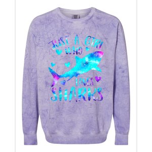 Just A Girl Who Loves Sharks Galaxy Shark Lover Theme Girls Colorblast Crewneck Sweatshirt