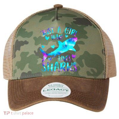 Just A Girl Who Loves Sharks Galaxy Shark Lover Theme Girls Legacy Tie Dye Trucker Hat