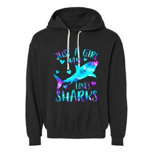 Just A Girl Who Loves Sharks Galaxy Shark Lover Theme Girls Garment-Dyed Fleece Hoodie