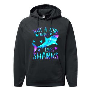 Just A Girl Who Loves Sharks Galaxy Shark Lover Theme Girls Performance Fleece Hoodie