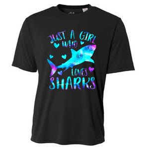 Just A Girl Who Loves Sharks Galaxy Shark Lover Theme Girls Cooling Performance Crew T-Shirt