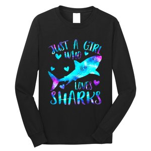 Just A Girl Who Loves Sharks Galaxy Shark Lover Theme Girls Long Sleeve Shirt