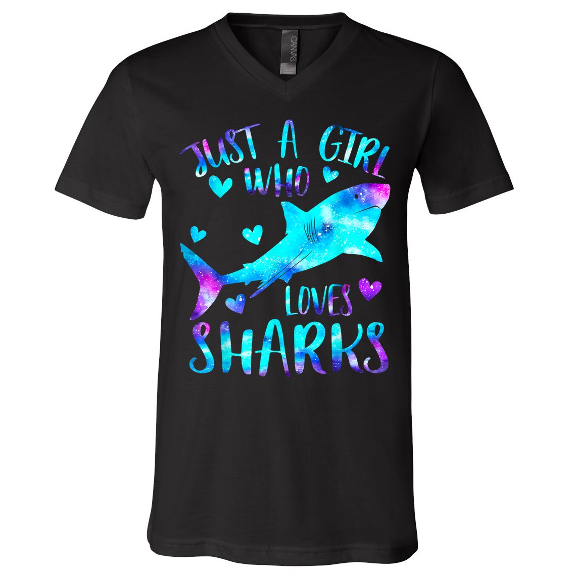 Just A Girl Who Loves Sharks Galaxy Shark Lover Theme Girls V-Neck T-Shirt