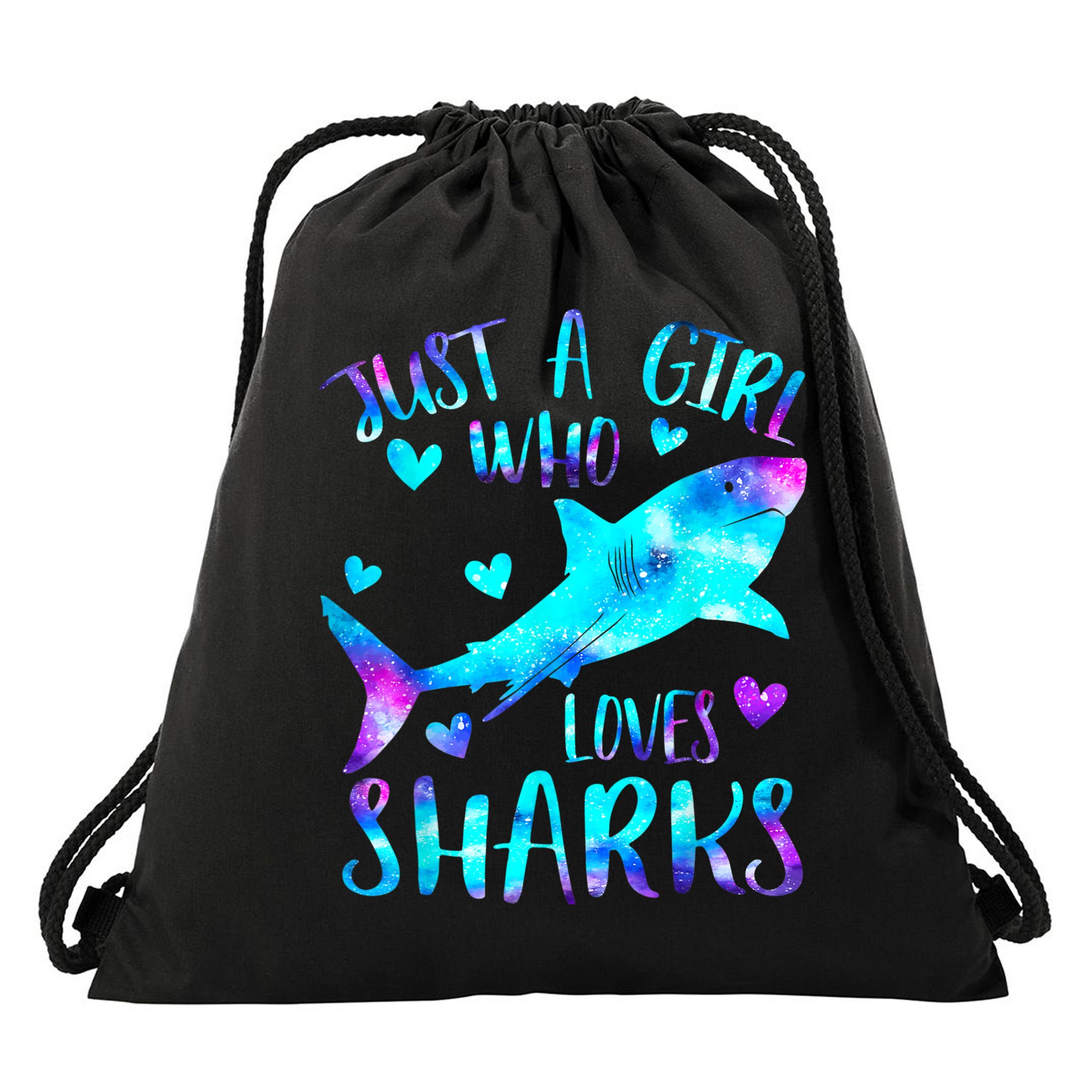 Just A Girl Who Loves Sharks Galaxy Shark Lover Theme Girls Drawstring Bag