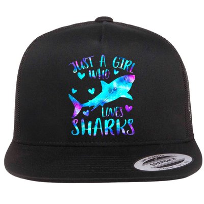 Just A Girl Who Loves Sharks Galaxy Shark Lover Theme Girls Flatbill Hat