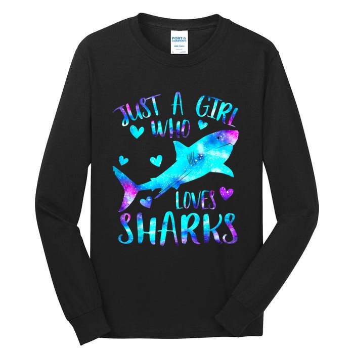 Just A Girl Who Loves Sharks Galaxy Shark Lover Theme Girls Tall Long Sleeve T-Shirt